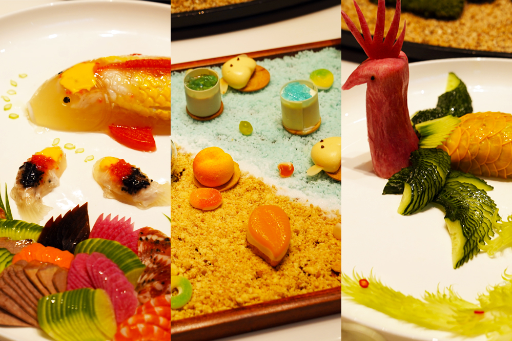 大觀樓長聯(lián)宴。從左至右依次為翠羽丹霞、四圍香稻、西翥靈儀。供圖